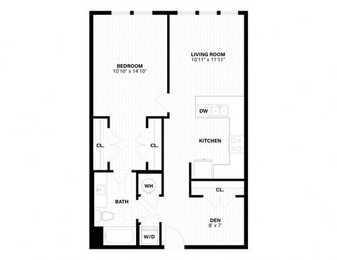 floor plan of the first floor of a 1 bedroom floor plan